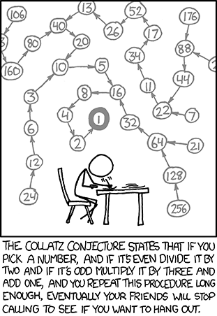 xkcd: The Strong Collatz Conjecture states that this holds for any set of obsessively-hand-applied rules
